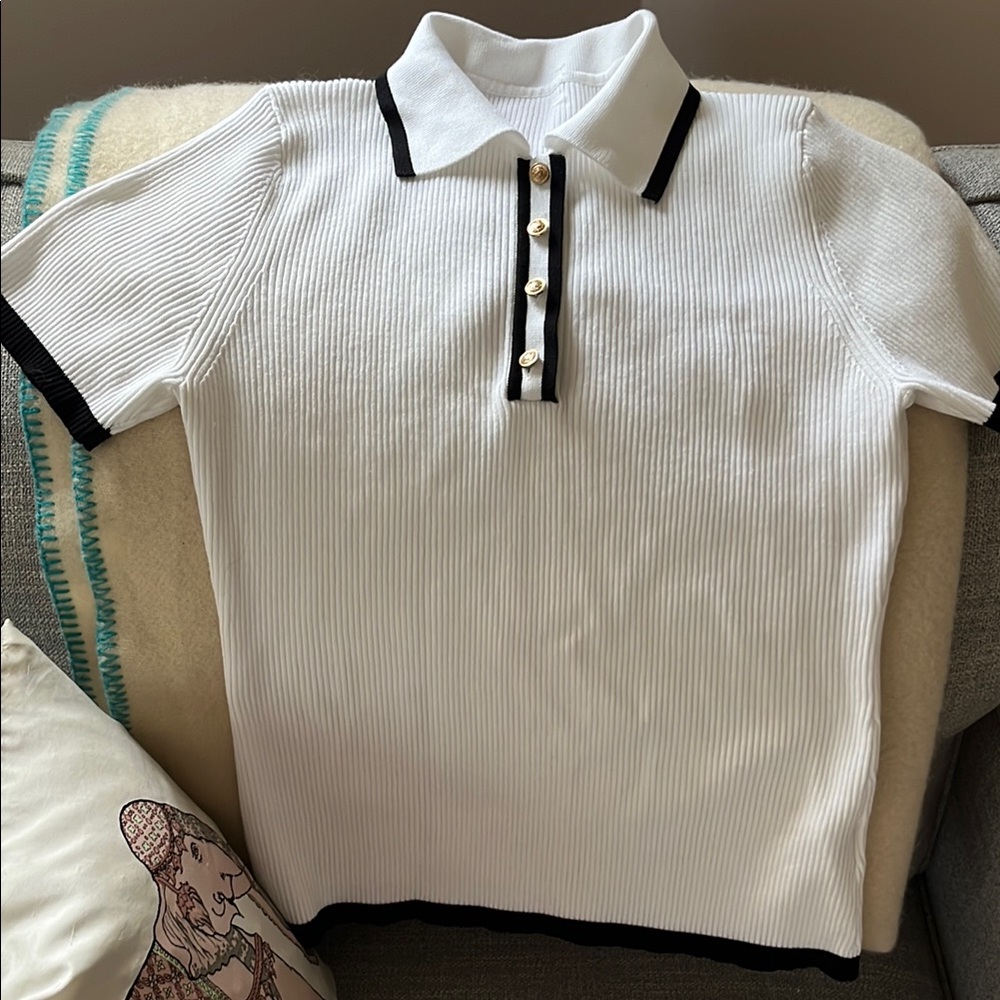 Commense polo White Ribbed Polo Top with Black Trim Xl